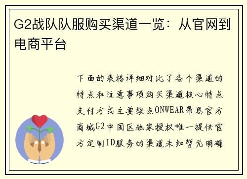 G2战队队服购买渠道一览：从官网到电商平台